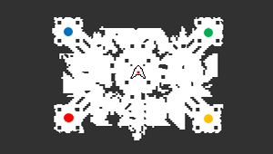 Minimapa do salão do chefe com os quatro cantos em cores distintas